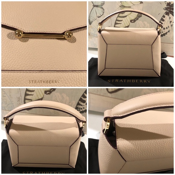 Strathberry Calf Leather Mosaic Top Handle Crossbody Bag in Oat Gold Hadware NWT - Picture 3 of 16